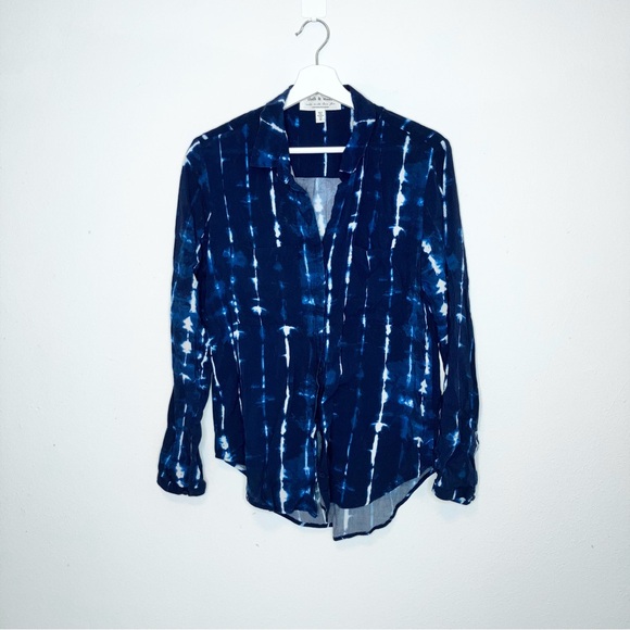 Anthropologie Cloth & Stone Robyn Blue Tie-Dye Button-down Shirt size medium - Picture 2 of 8